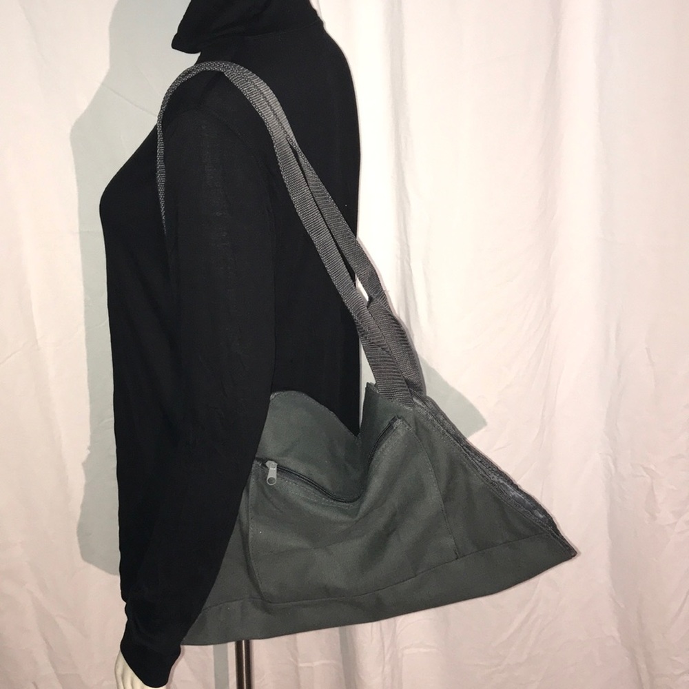 New Gray Canvas Yoga Bag with Zippered Pocket
